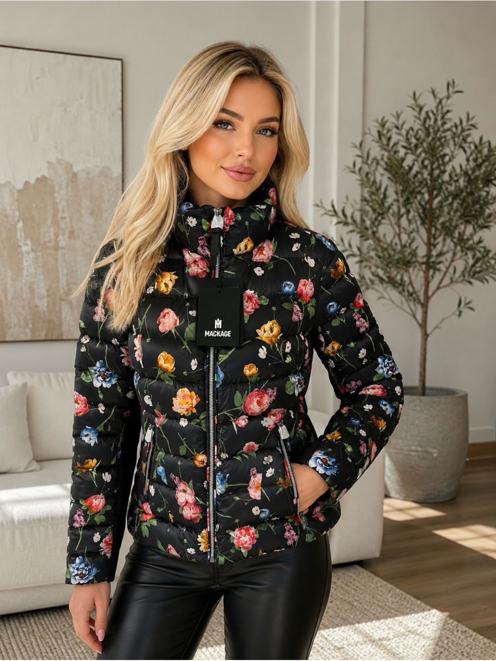 Mackage Black Floral Quilted Puffer Jacket - Picture 4 of 14
